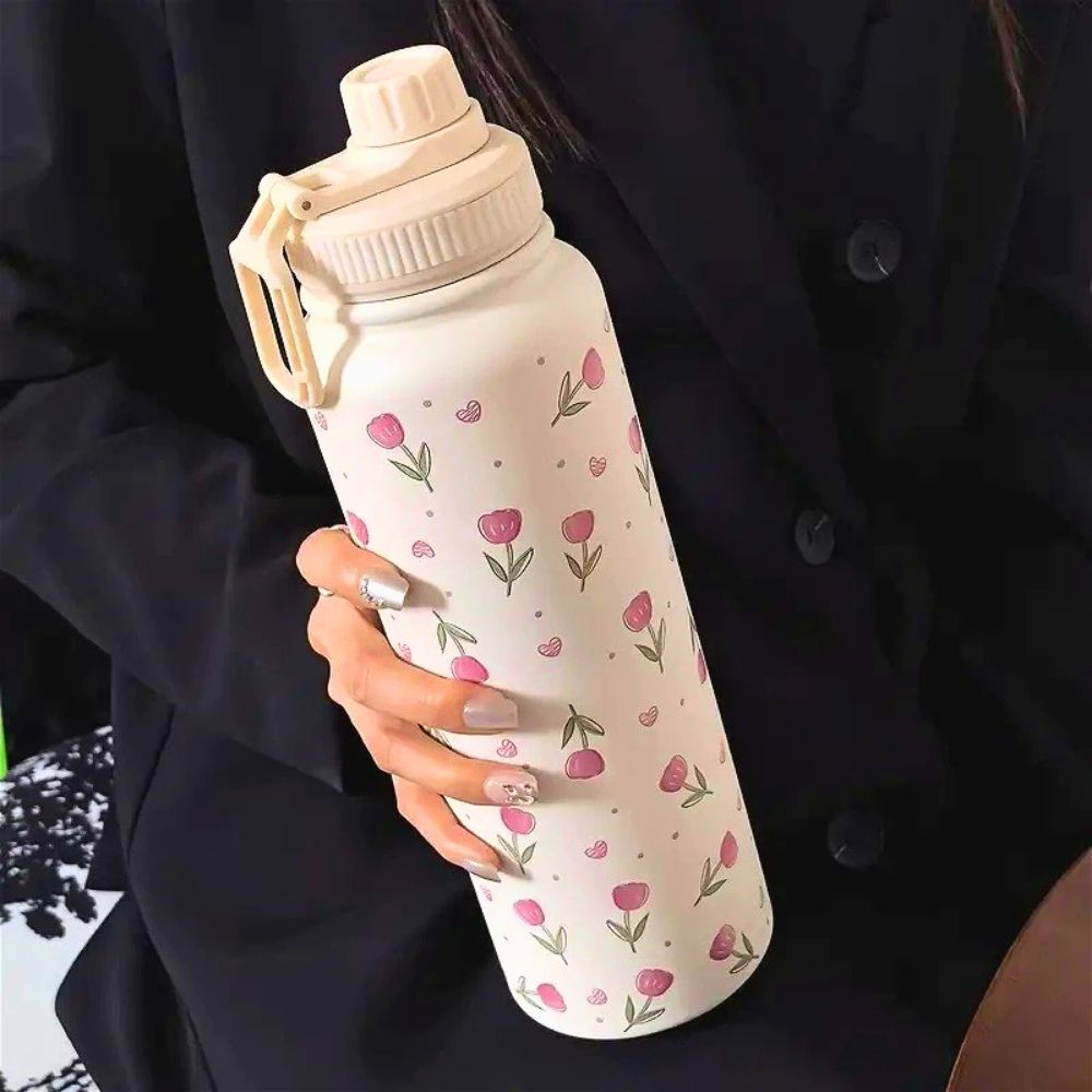 STE (76) Tulip Print Sports Bottle - Image 1