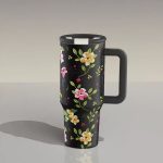 Black Floral Travel Tumbler