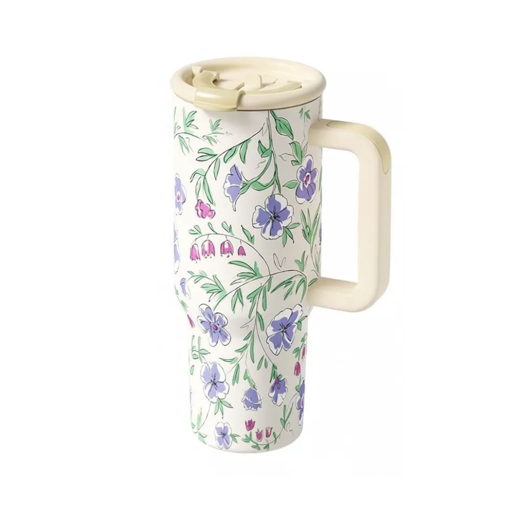 STE (88) Violet Floral Straw Tumbler - Image 1