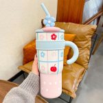 Blue Cherry Straw Mug